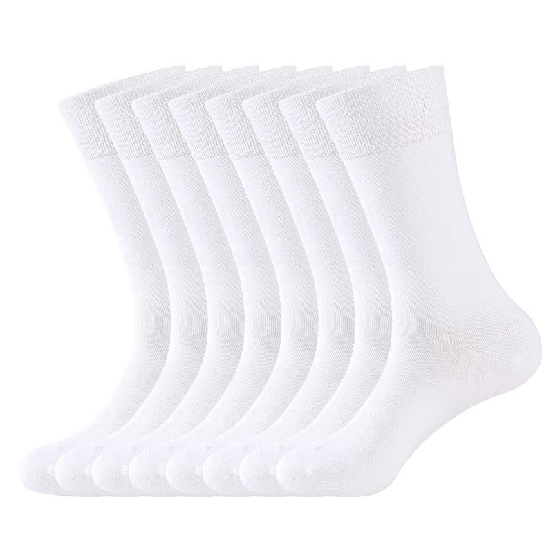 WANDER Men's Solid Dress Socks Cotton 8 Pairs Trouser Thin Classic Socks (Shoe Size:13-15, 8 Pairs White) - Image 1